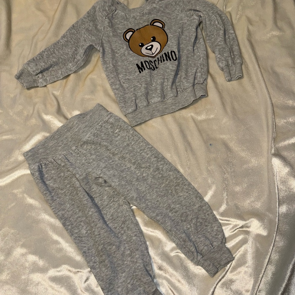 Moschino Kids Gray Bear Sweatpants Set